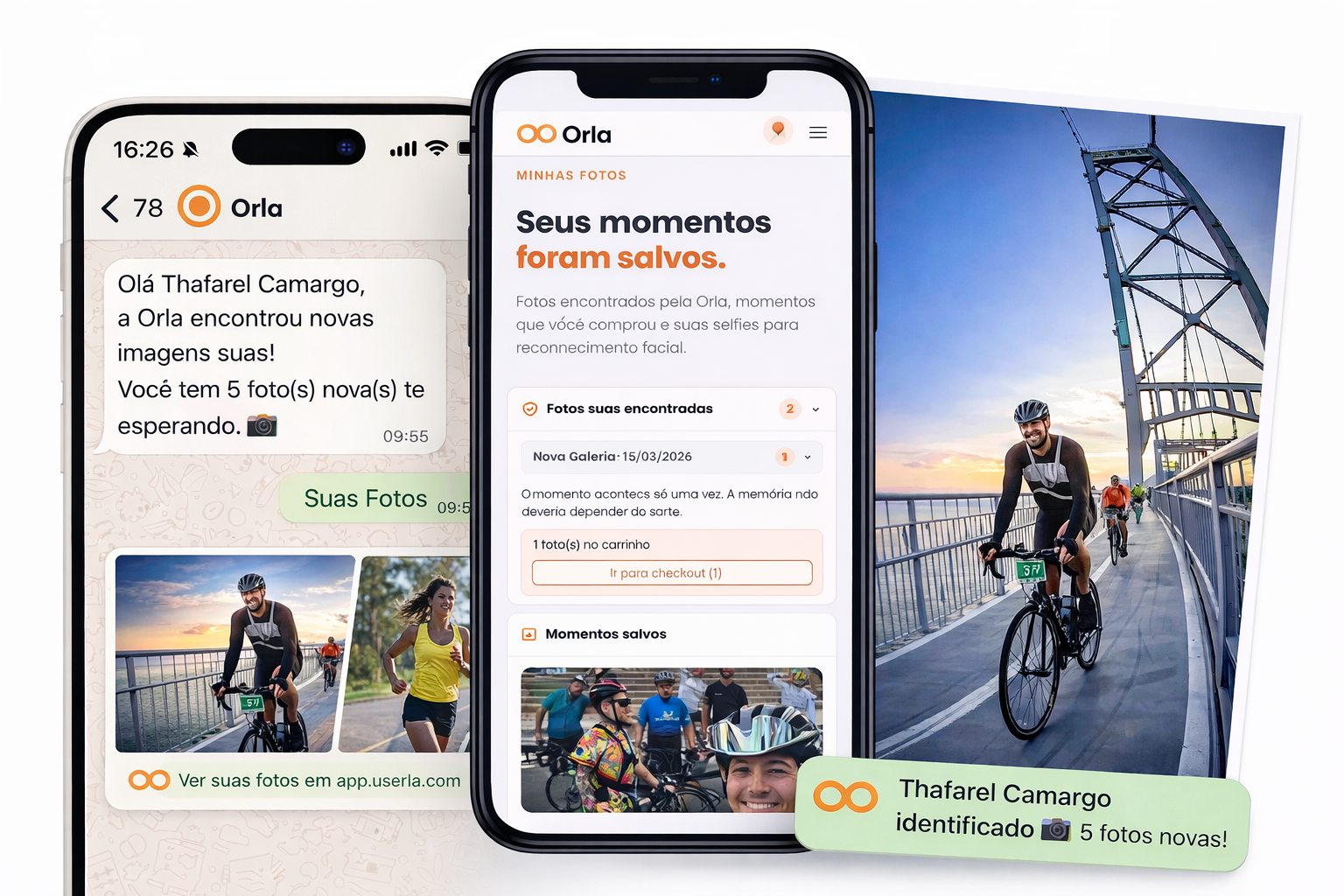 Atleta visualizando fotos do treino